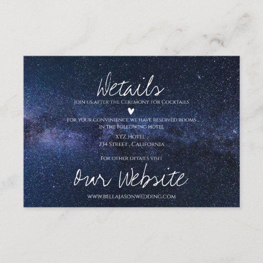 Carte D'accompagnement Elégant Under The Stars Night Sky Détails du Maria (Devant)