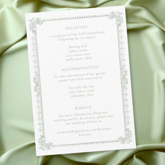 Carte D'accompagnement Elegant Vintage Baroque Sage Green Wedding