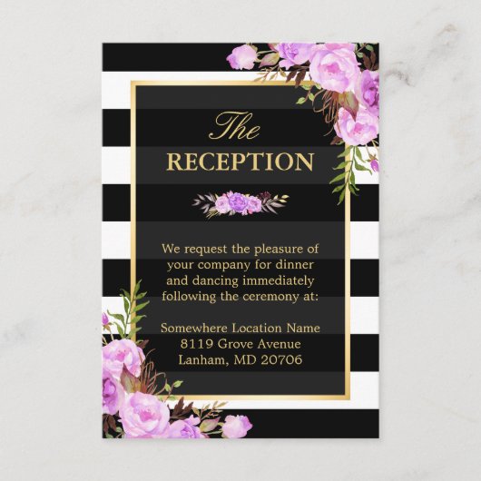 Carte D'accompagnement Elégant Violet Floral Stripes Accueil Mariage (Devant)