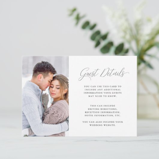 Carte D'accompagnement Elegant violet Mariage Détails de l'invité avec ph (Debout devant)