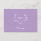 Carte D'accompagnement Élégant violet Monogramme Wreath Mariage Détail (Devant)