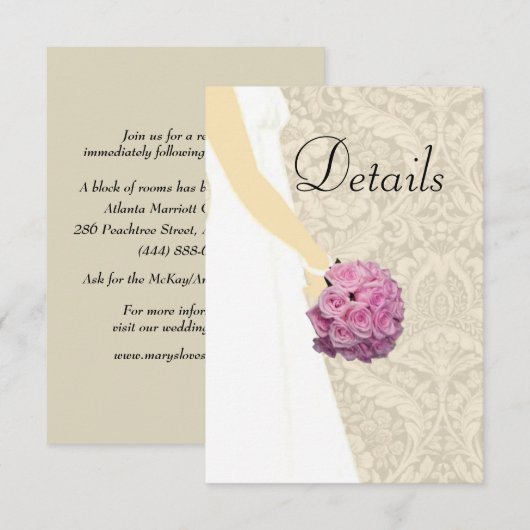 Carte D'accompagnement Elegant Wedding Gown Détails du Mariage (Devant / Derrière)