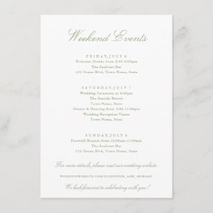 Carte D'accompagnement Élégant Week-end Événements Sage Green Mariage