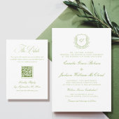 Carte D'accompagnement Elegant White and Green Wedding Details Qr Code