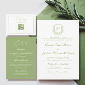 Carte D'accompagnement Elegant White and Green Wedding RSVP Qr Code 