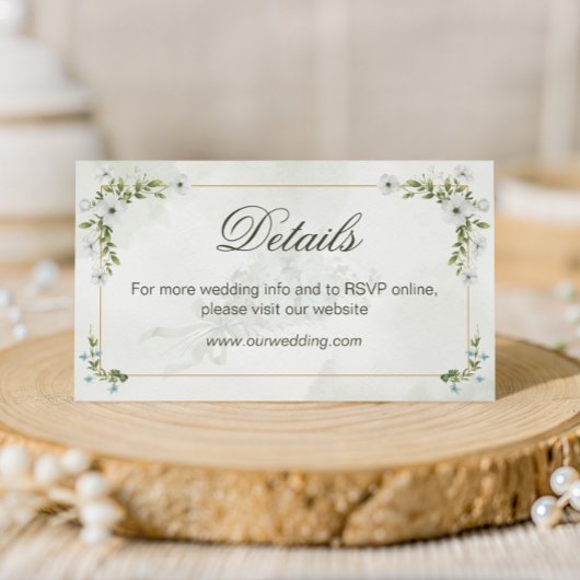 Carte D'accompagnement Elegant White Floral Wedding Details Card QR Code