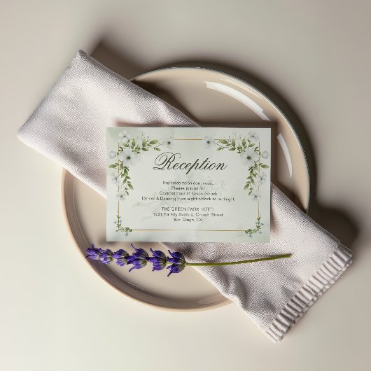 Carte D'accompagnement Elegant White Floral Wedding Greenery Gold Frame