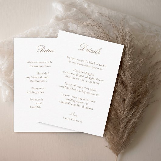 Carte D'accompagnement Elégant White Pink Gold Mariage Informations détai