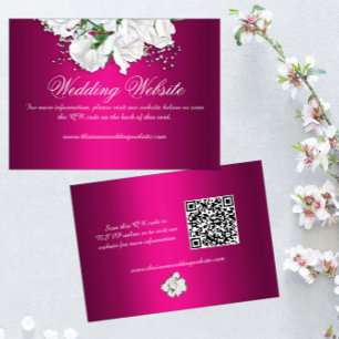 Carte D'accompagnement Elegant White Roses, Fuchsia Pink Wedding Website