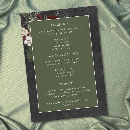 Carte D'accompagnement Elegant Winter Berries & Pine Black Wedding