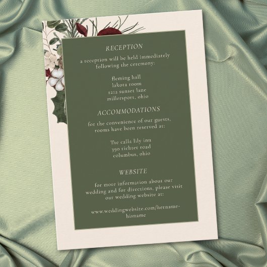 Carte D'accompagnement Elegant Winter Berries & Pine Ivory Wedding