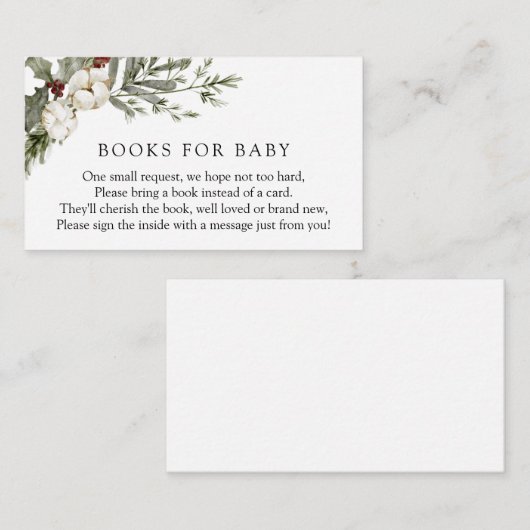 Carte D'accompagnement Elégant Winter Floral Books for Baby Request (Devant / Derrière)