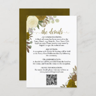 Carte D'accompagnement Elegant Yellow Gold Roses Détails Mariage QR Code