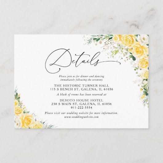 Carte D'accompagnement Elegant Yellow Wedding Details Card (Devant)