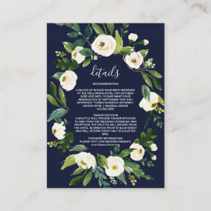 Carte D'accompagnement Elégante aquarelle blanc Floral bleu foncé Détails