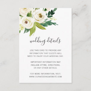 Carte D'accompagnement Elégante aquarelle blanche Détails du Mariage Flor