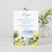 Carte D'accompagnement Elégante aquarelle bleu Mariage Détails de la réce (Debout devant)