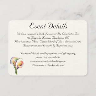 Carte D'accompagnement Elégante aquarelle Calla Lilies Romantique Floral