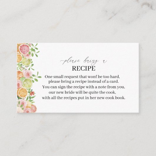 Carte D'accompagnement Elégante aquarelle Citrus rose Fleurs A Recette ca (Devant)