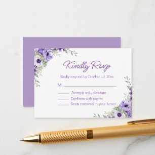 Carte D'accompagnement élégante aquarelle fleurs pourpre rsvp mariage