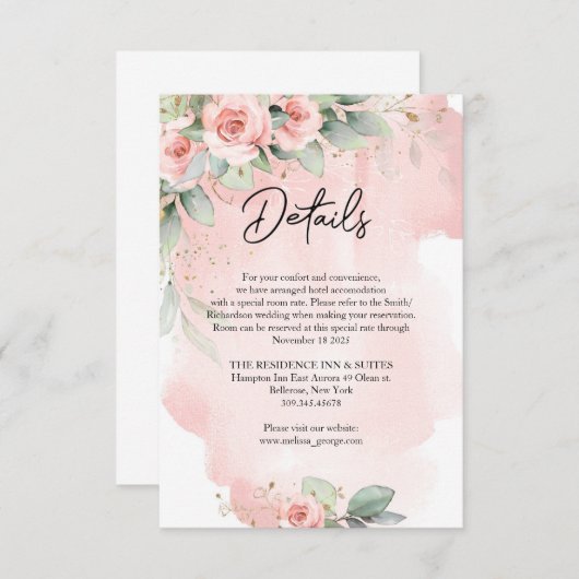 Carte D'accompagnement Elégante aquarelle fleurs rousses eucalyptus or (Devant / Derrière)