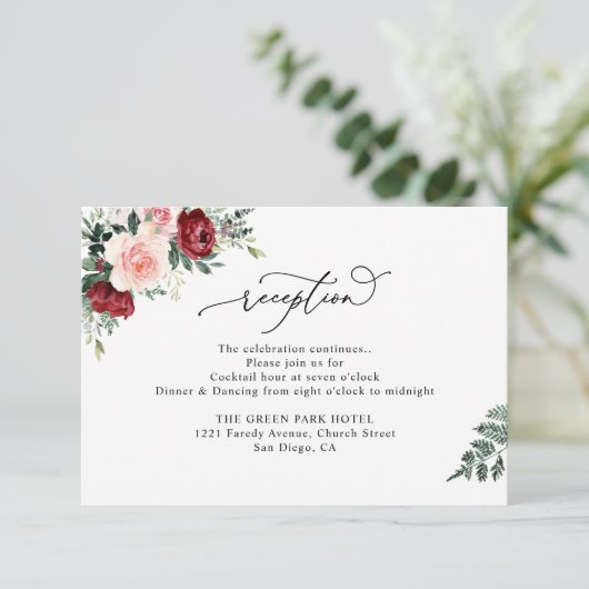 Carte D'accompagnement Elégante aquarelle Floral Mariage Réception (Debout devant)