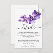 Carte D'accompagnement Elégante aquarelle Orchidée Détails du mariage (Devant / Derrière)