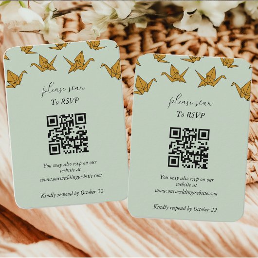 Carte D'accompagnement Elegante Boda de grúa de papel verde