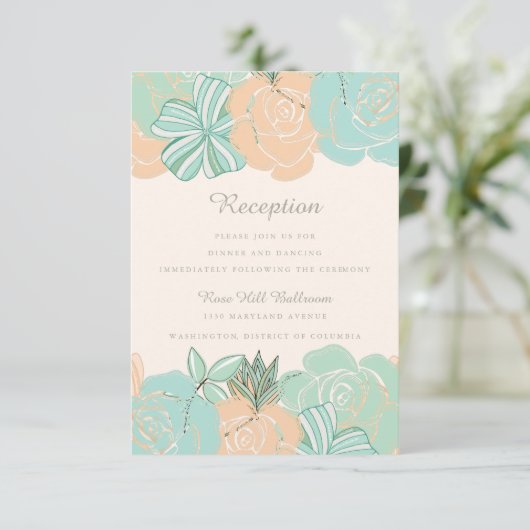 Carte D'accompagnement Elégante Broche Mint Floral Mariage Réception (Debout devant)