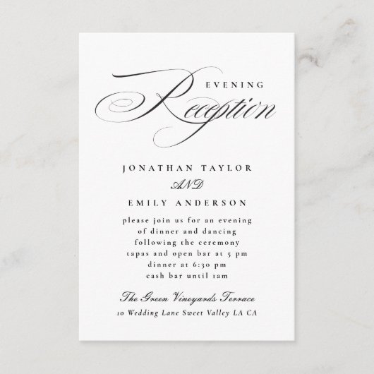 Carte D'accompagnement Élégante calligraphie Cravate noire Mariage Récept (Devant)