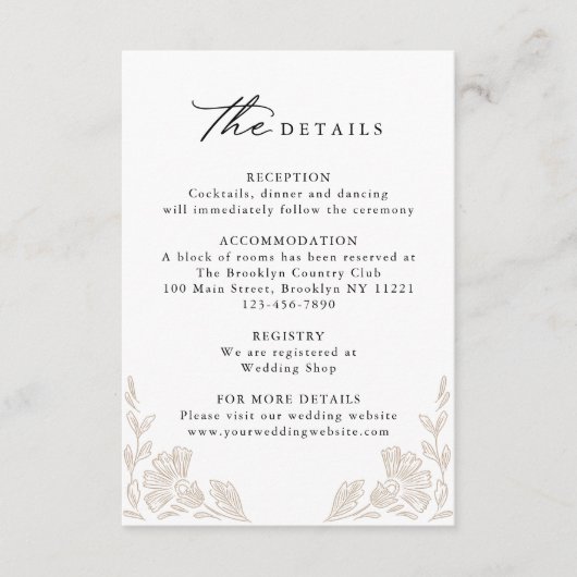 Carte D'accompagnement Élégante calligraphie Main dessinée Mariage floral (Devant)