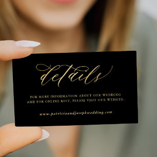 Carte D'accompagnement Elégante calligraphie or noir détails mariage