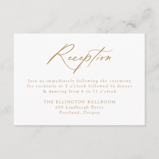 Carte D'accompagnement Elégante Calligraphie Or Réception de mariage (Devant)