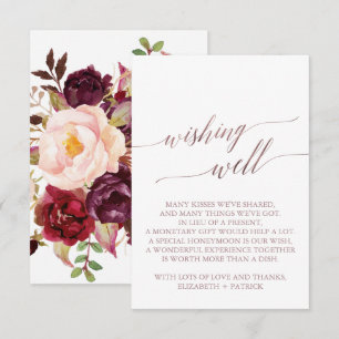 Carte D'accompagnement Élégante calligraphie or Rose Floral Wishing well