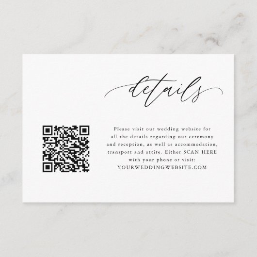 Carte D'accompagnement Élégante calligraphie QR Code Mariage Détails Cart (Devant)
