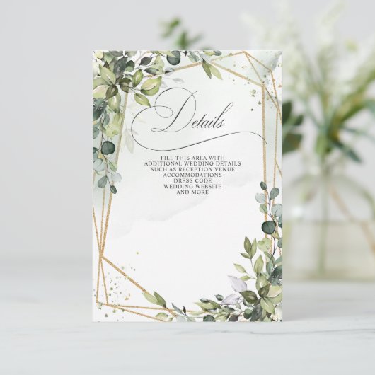 Carte D'accompagnement Élégante calligraphie Verdure Eucalyptus Mariage (Debout devant)