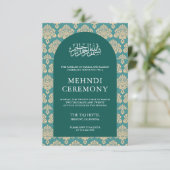 Carte D'accompagnement Élégante cérémonie Turquoise de Damask Arch islami (Debout devant)
