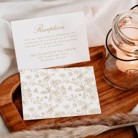 Carte D'accompagnement Elégante Chinoiserie Or Floral Mariage Réception