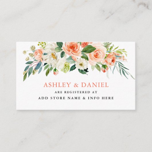 Carte D'accompagnement Elégante Coral Floral Mariage Registry Insert Card (Devant)