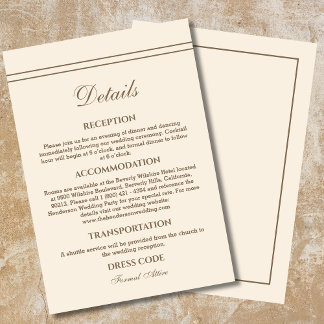 Carte D'accompagnement Elégante Crème Taupe Moderne Détails du Mariage