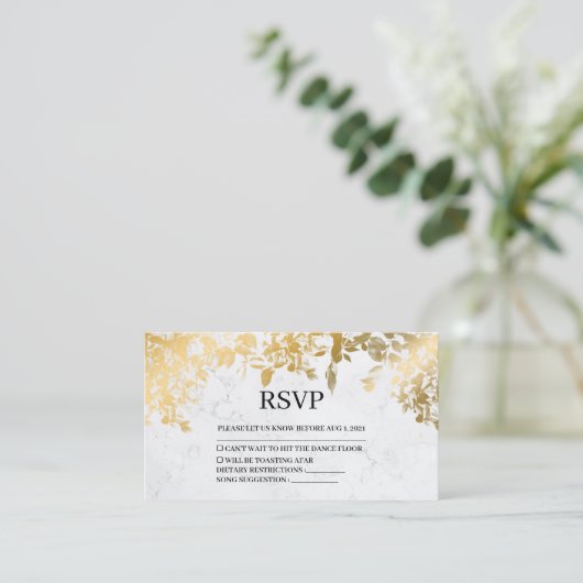 Carte D'accompagnement Elégante Feuille  en marbre mariage Rsvp Card (Debout devant)