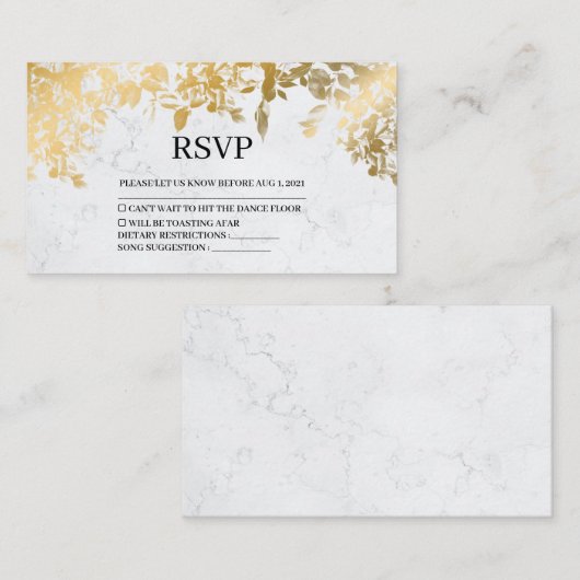 Carte D'accompagnement Elégante Feuille  en marbre mariage Rsvp Card (Devant / Derrière)