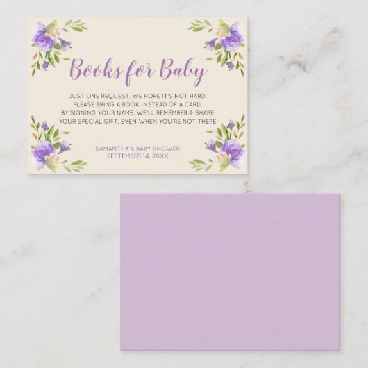 Carte D'accompagnement Élégante florale violette Apportez un Baby shower (Devant / Derrière)