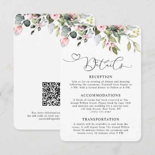 Carte D'accompagnement Élégante flore d'eucalyptus Code QR de mariage (Devant / Derrière)