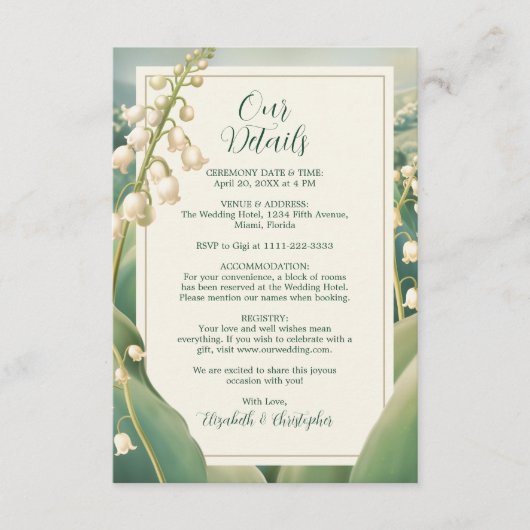 Carte D'accompagnement Elégante Lily de la Vallée Florale Mariage (Devant)