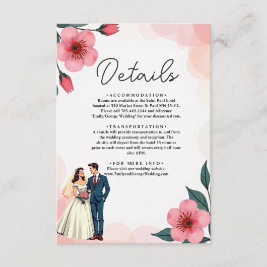 Carte D'accompagnement Élégante Mariée Rose Dusty Et Mariage Floral Groom (Devant)