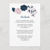 Carte D'accompagnement Elégante marine & fleurs roses détails (Devant)