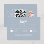 Carte D'accompagnement Elégante Peonies Modernes Mariage Bleu QR Code RSV (Devant / Derrière)