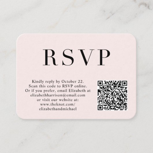 Carte D'accompagnement Elégante photo QR Code Mariage rose RSVP (Devant)