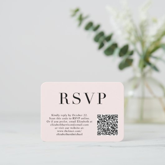 Carte D'accompagnement Elégante photo QR Code Mariage rose RSVP (Debout devant)